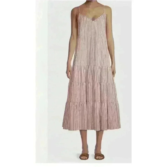 $348 Boss BY Hugo beach Boss Women's Pink Stripe Tiered Sundress Size 0 New - Picture 2 of 2